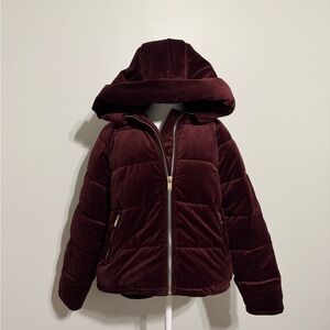 Deep Burgundy Velvet Puffer Jacket